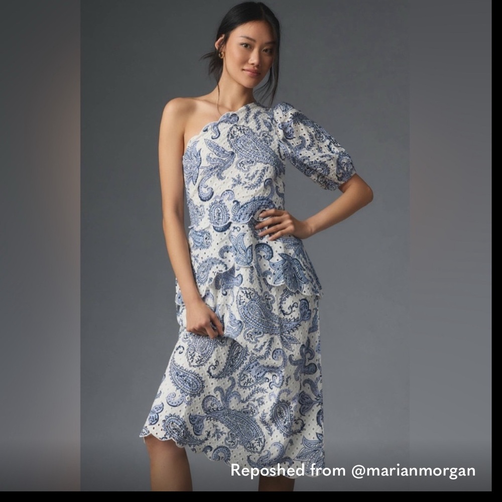 Farm Rio One-Shoulder Eyelet Midi Dress LIKE NEW Size L